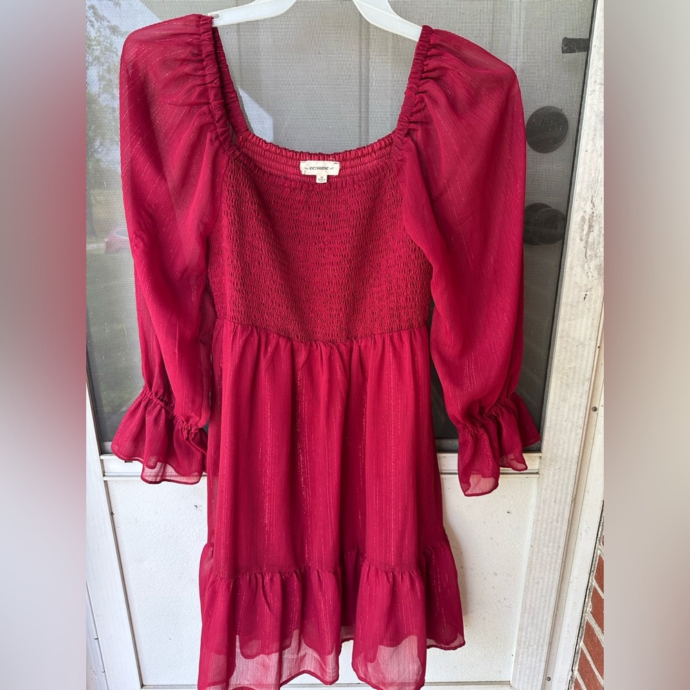 Eesome Crimson Smocked Dress